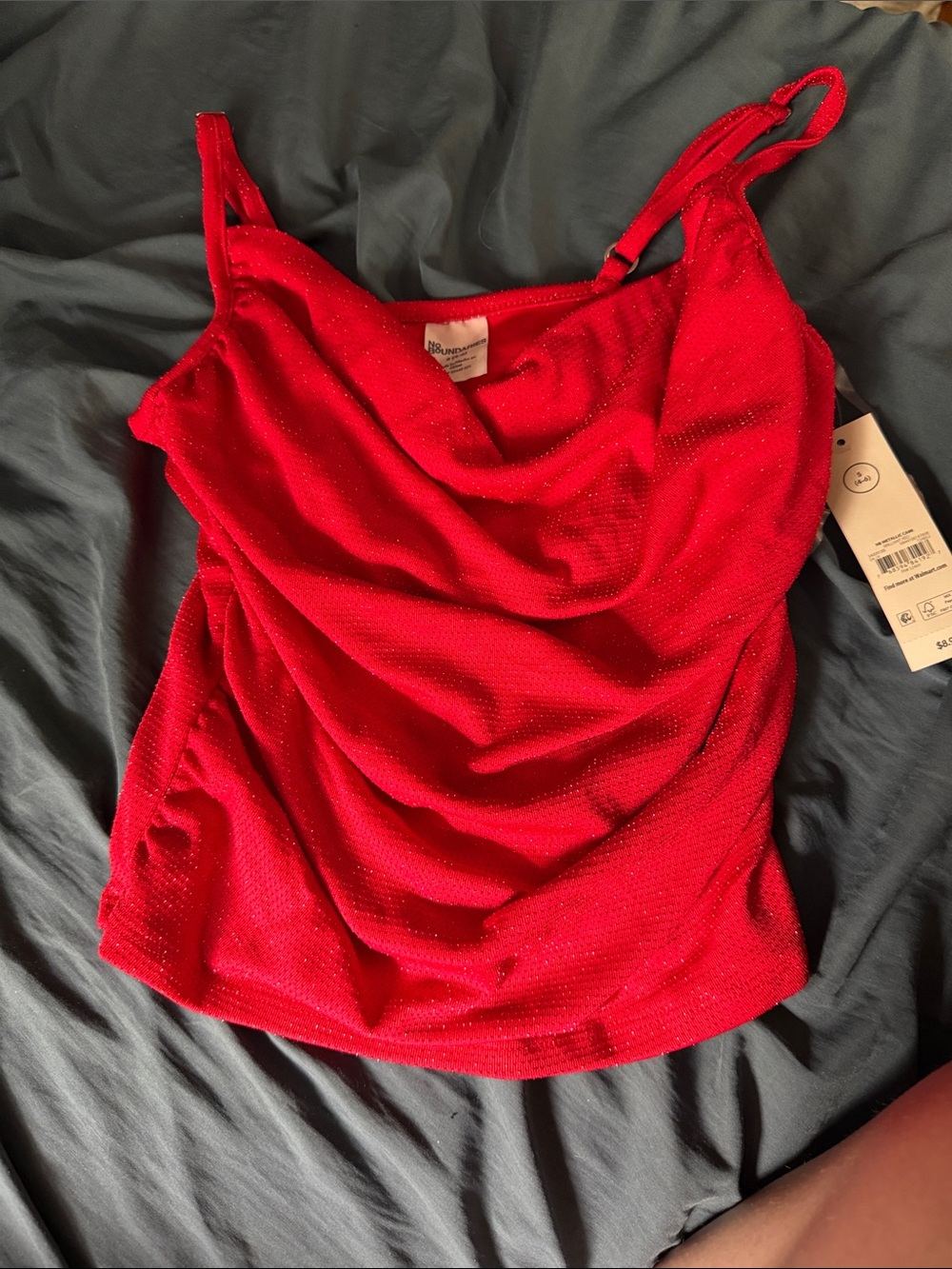 No Boundaries Red Sparkle Cowl Neck Camisole